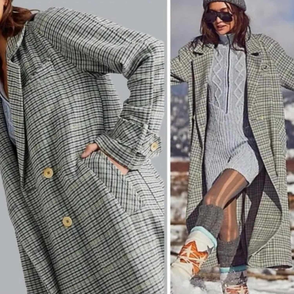 Free People WE THE FREE Liberty Duster Plaid Wool Blend Coat Size Small - Picture 14 of 14